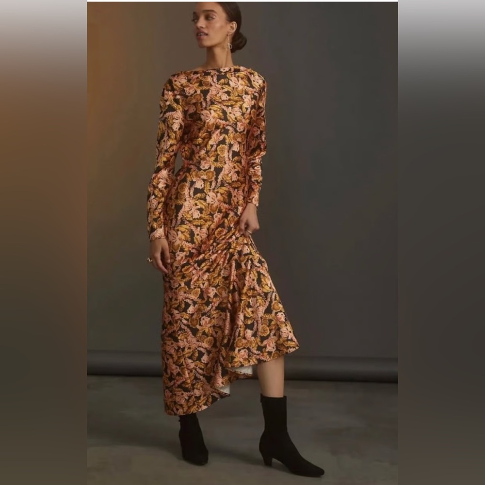 SIGNIFICANT OTHER AIIFOS Evie Pleated Cut-Out Midi Dress, Floral Long Sleeve - Picture 3 of 14